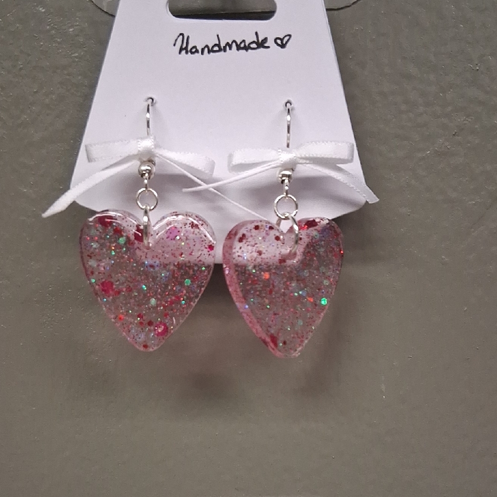 Pink HANDMADE Resin Heart Earrings